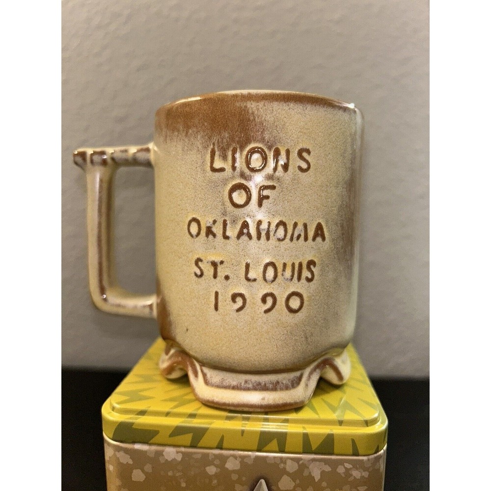 Vintage Pottery COFFEE MUG Lions Of Oklahoma St. Louis 1990 Bank Anniversary